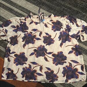 Floral Ruffle Neck Women's Top